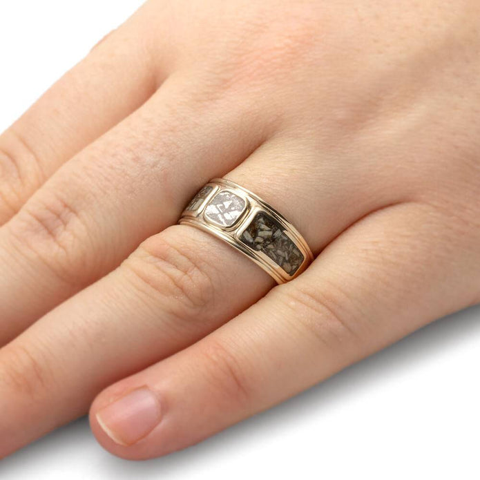 Meteorite Engagement Ring with Dinosaur Bone and Wide Design-4481 - Jewelry by Johan