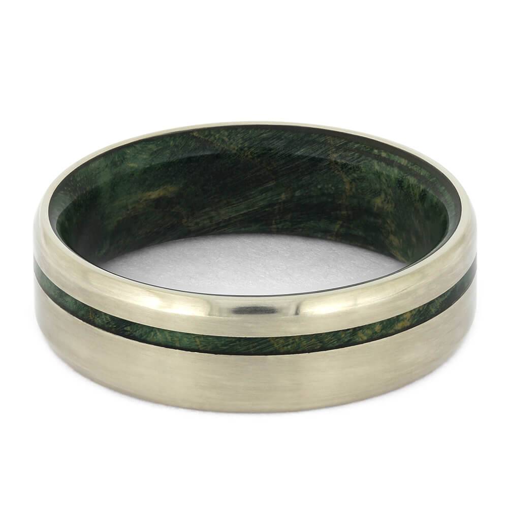 Matte White Gold Wedding Band with Green Wood-4482 - Jewelry by Johan