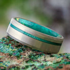 Solid Gold Men's Wedding Band with Green Wood - Jewelry by Johan