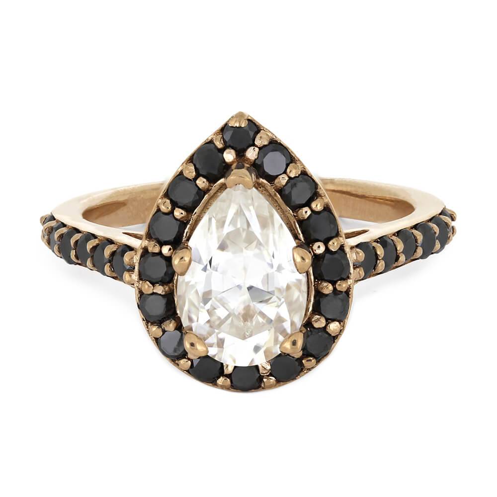 Pear Halo Engagement Ring with Black Diamonds-4486 - Jewelry by Johan