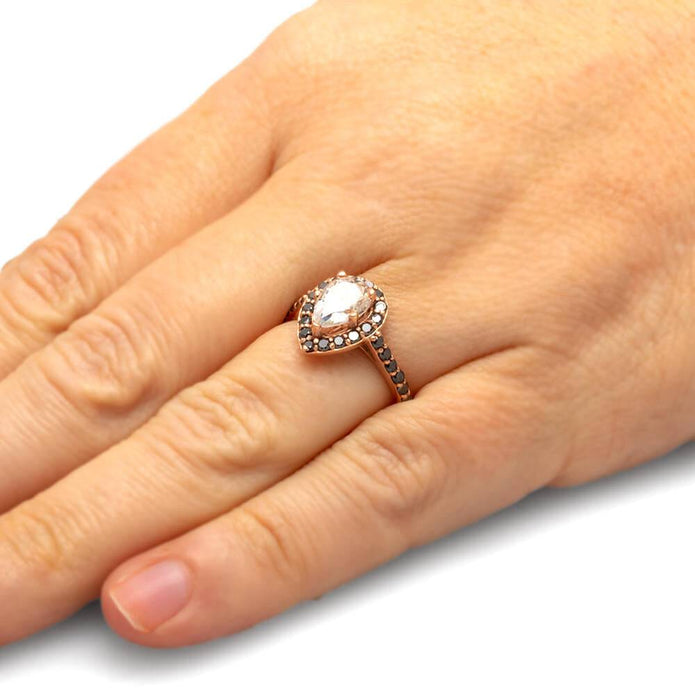 Pear Halo Engagement Ring with Black Diamonds-4486 - Jewelry by Johan