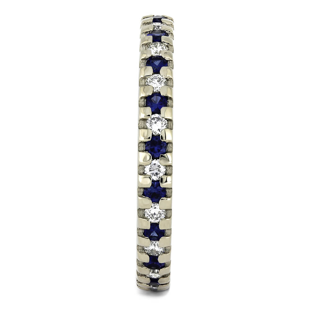 Blue Sapphire Wedding Band with Alternating Diamonds-4495 - Jewelry by Johan