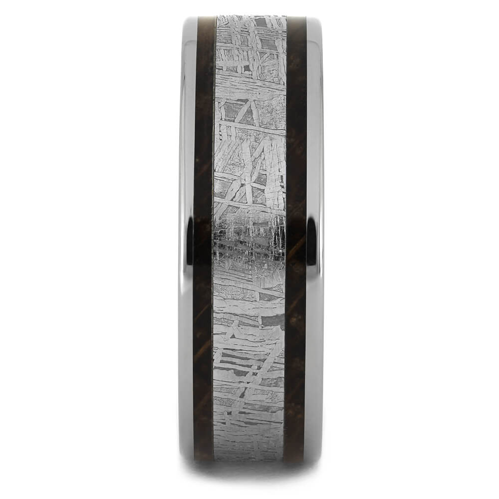 Men's Whiskey Oak Wood Wedding Band with Meteorite Center-4499 - Jewelry by Johan