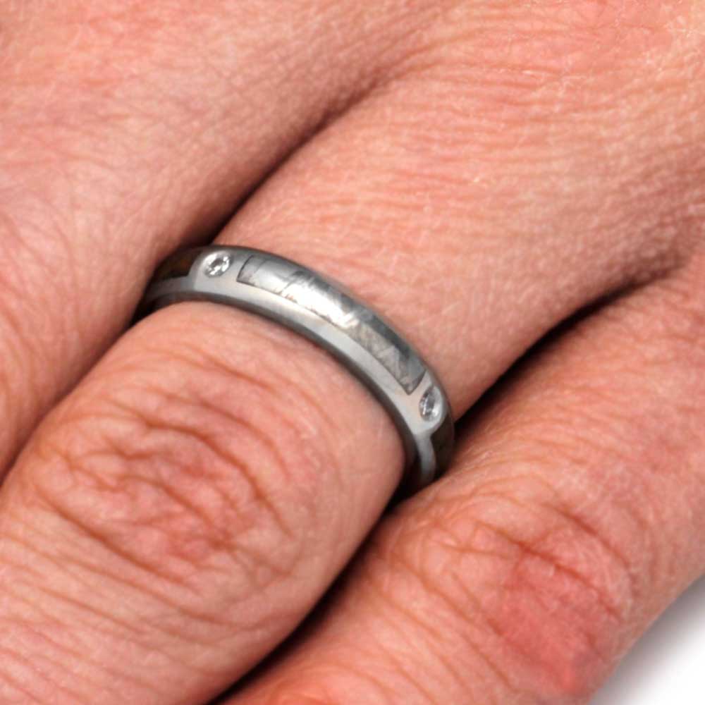 Diamond Wedding Band with Meteorite and Dinosaur Bone-3179 - Jewelry by Johan