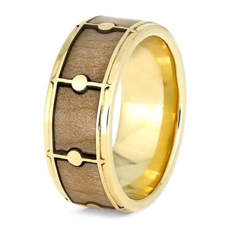 Drum Ring With Yellow Gold, Maple Wood Ring For Musicians-3809 - Jewelry by Johan