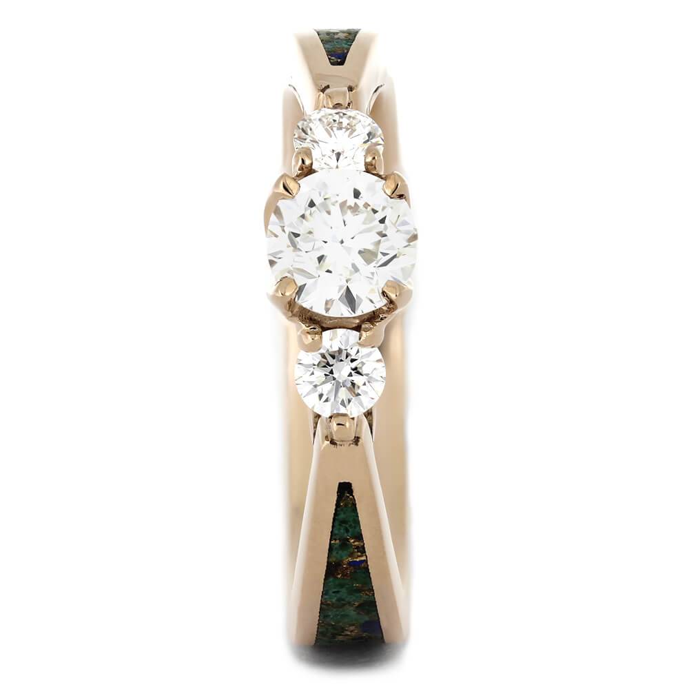 Diamond Engagement Ring with Desert Mosaic Turquoise and Rose Gold-4506 - Jewelry by Johan