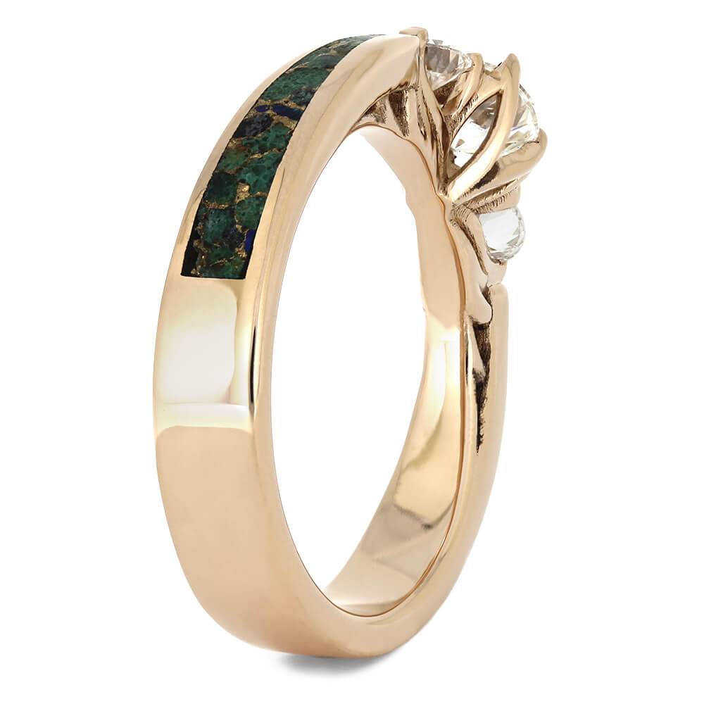 Diamond Engagement Ring with Desert Mosaic Turquoise and Rose Gold-4506 - Jewelry by Johan
