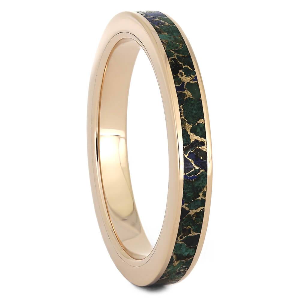 Rose Gold Wedding Band with Desert Mosaic Turquoise