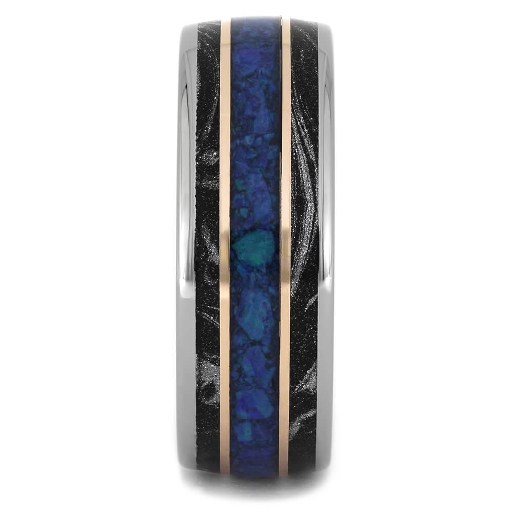 Black and White Mokume Wedding Band with Opal-4509 - Jewelry by Johan