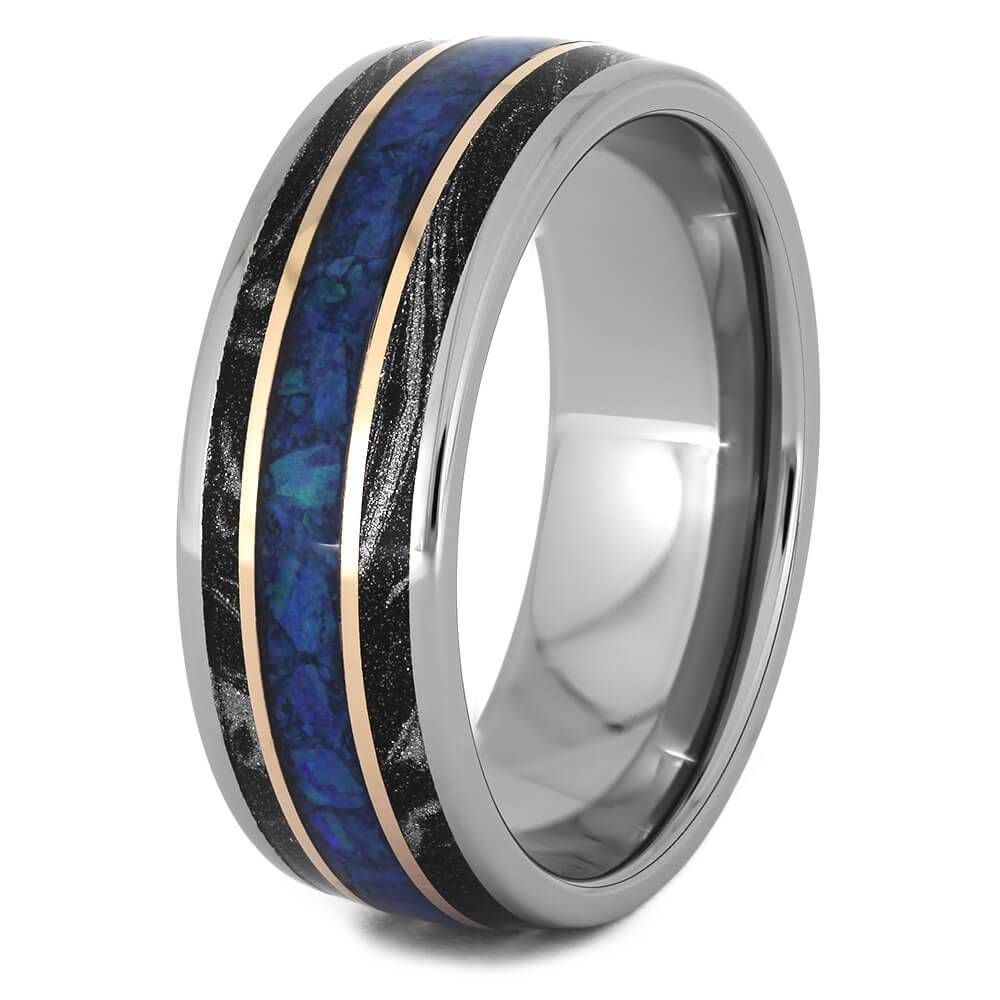 Black and White Mokume Wedding Band with Opal-4509 - Jewelry by Johan
