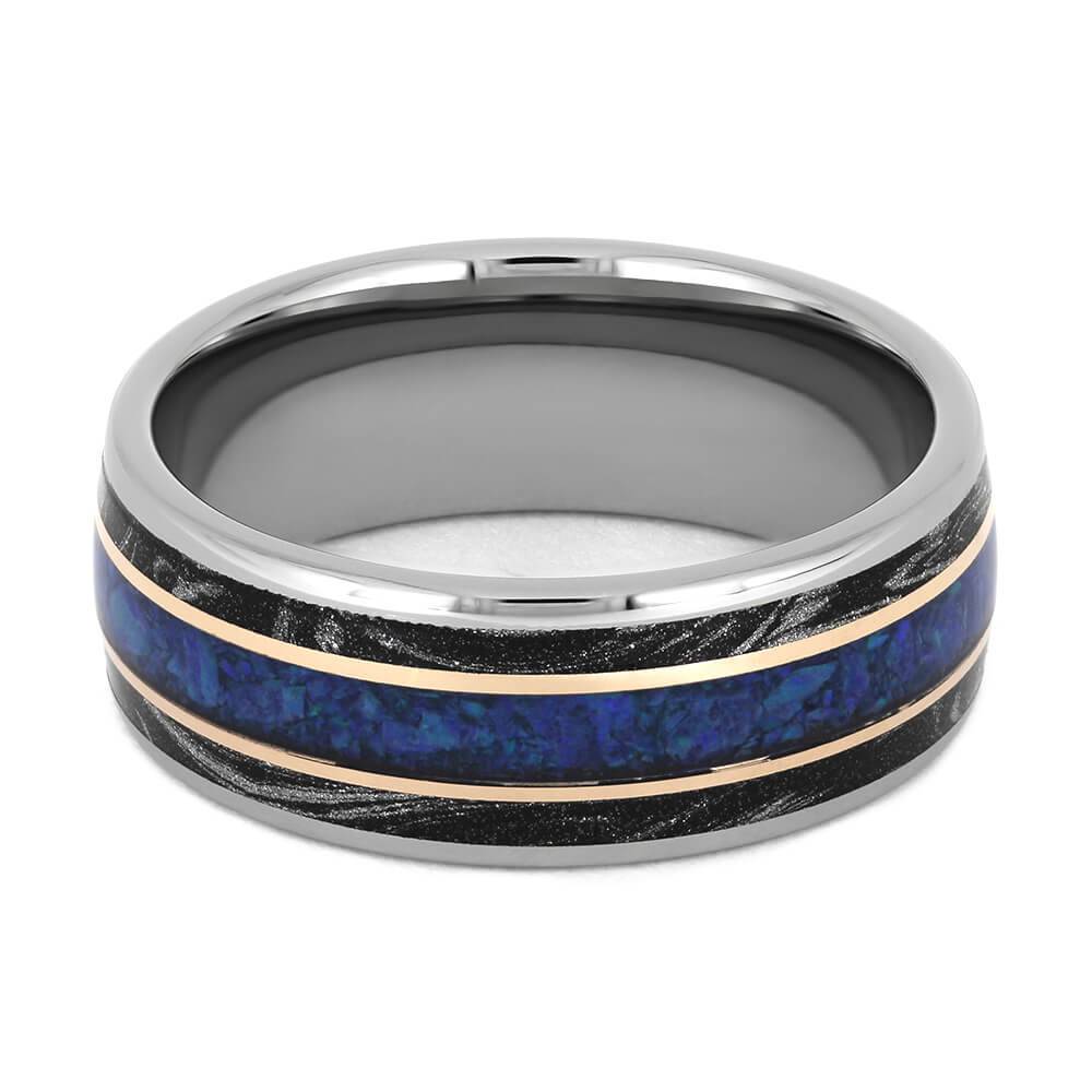 Black and White Mokume Wedding Band with Opal-4509 - Jewelry by Johan