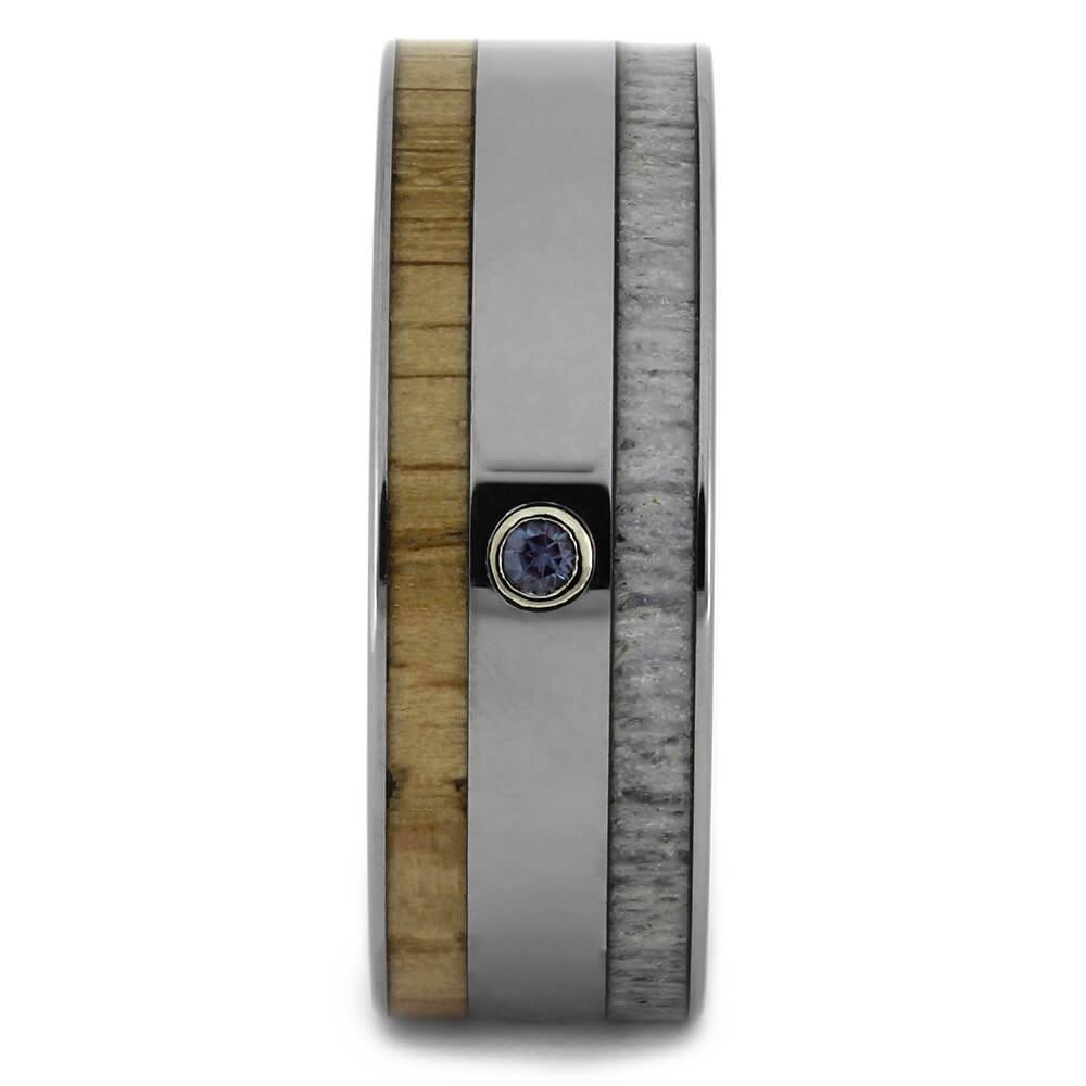 Deer Antler Wedding Band with Small Alexandrite Stone-4511 - Jewelry by Johan
