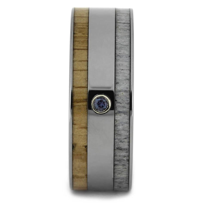 Deer Antler Wedding Band with Small Alexandrite Stone-4511 - Jewelry by Johan