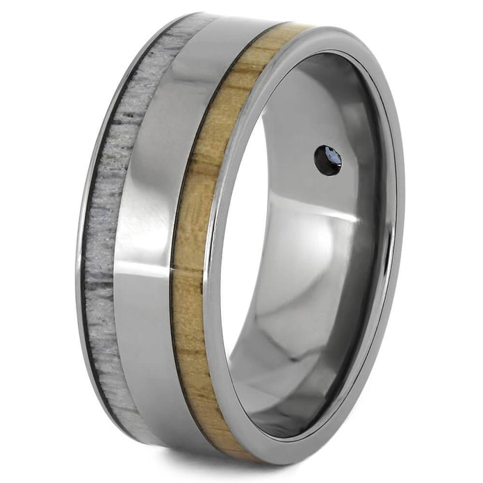 Deer Antler Wedding Band with Small Alexandrite Stone-4511 - Jewelry by Johan