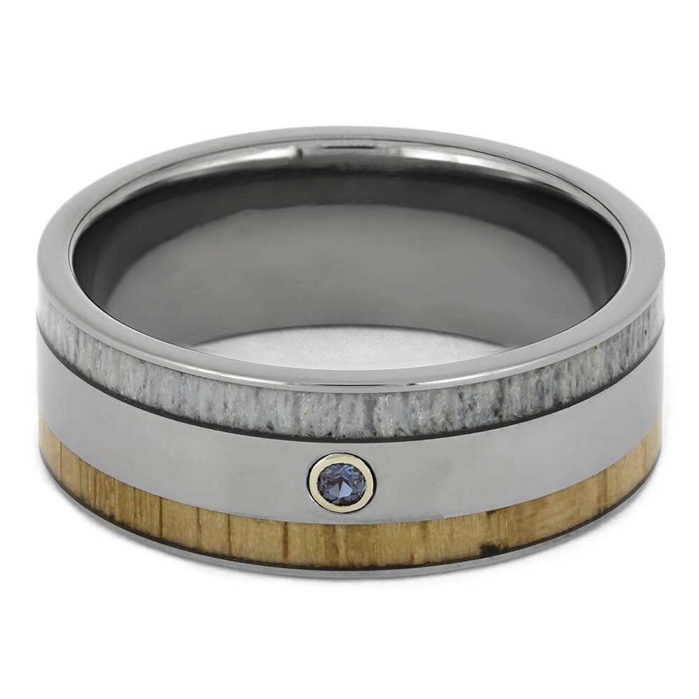Deer Antler Wedding Band with Small Alexandrite Stone-4511 - Jewelry by Johan