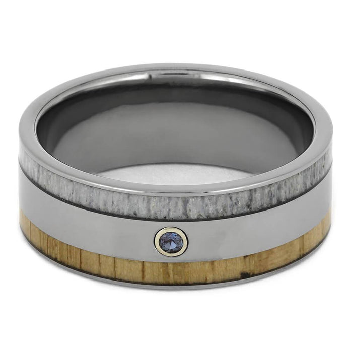 Deer Antler Wedding Band with Small Alexandrite Stone-4511 - Jewelry by Johan