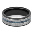 Black Ceramic Wedding Band with Meteorite and Turquoise-4512 - Jewelry by Johan
