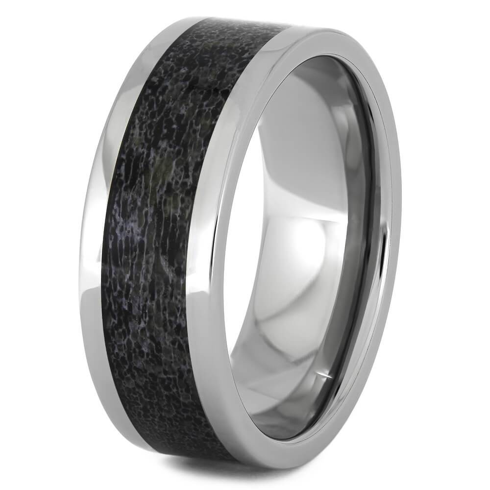 Men's Titanium Wedding Band with Black Antler Inlay-4513-BK - Jewelry by Johan