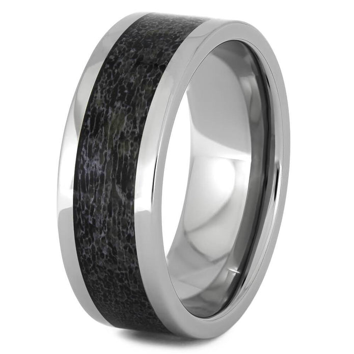 Men's Titanium Wedding Band with Black Antler Inlay-4513-BK - Jewelry by Johan