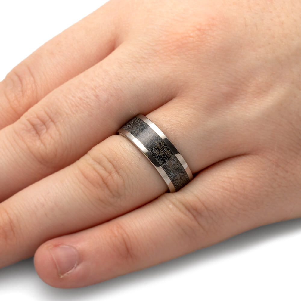 Men's Titanium Wedding Band with Black Antler Inlay-4513-BK - Jewelry by Johan