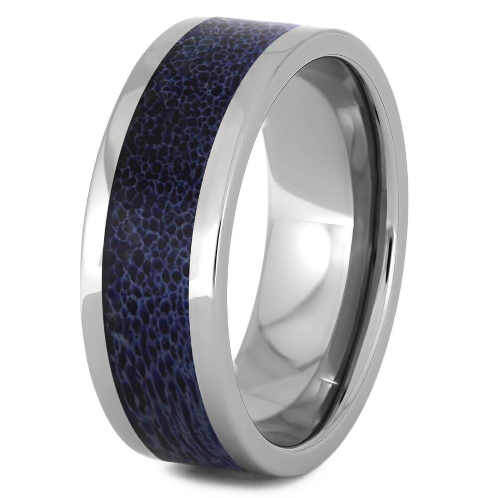Colorful Titanium Ring with Blue Antler Inlay-4513-BL - Jewelry by Johan