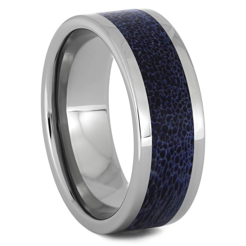Colorful Titanium Ring with Blue Antler Inlay-4513-BL - Jewelry by Johan