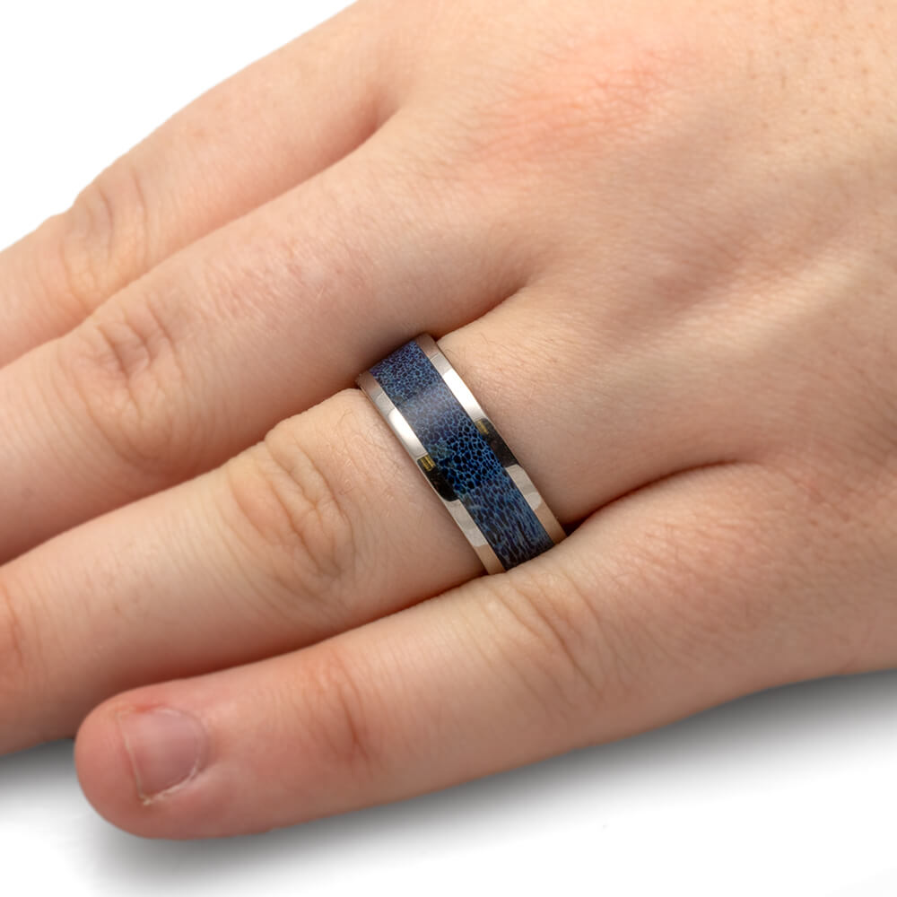 Colorful Titanium Ring with Blue Antler Inlay-4513-BL - Jewelry by Johan
