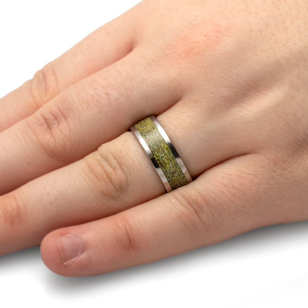 Polished Titanium Band with Unique Gold Antler-4513-GO - Jewelry by Johan