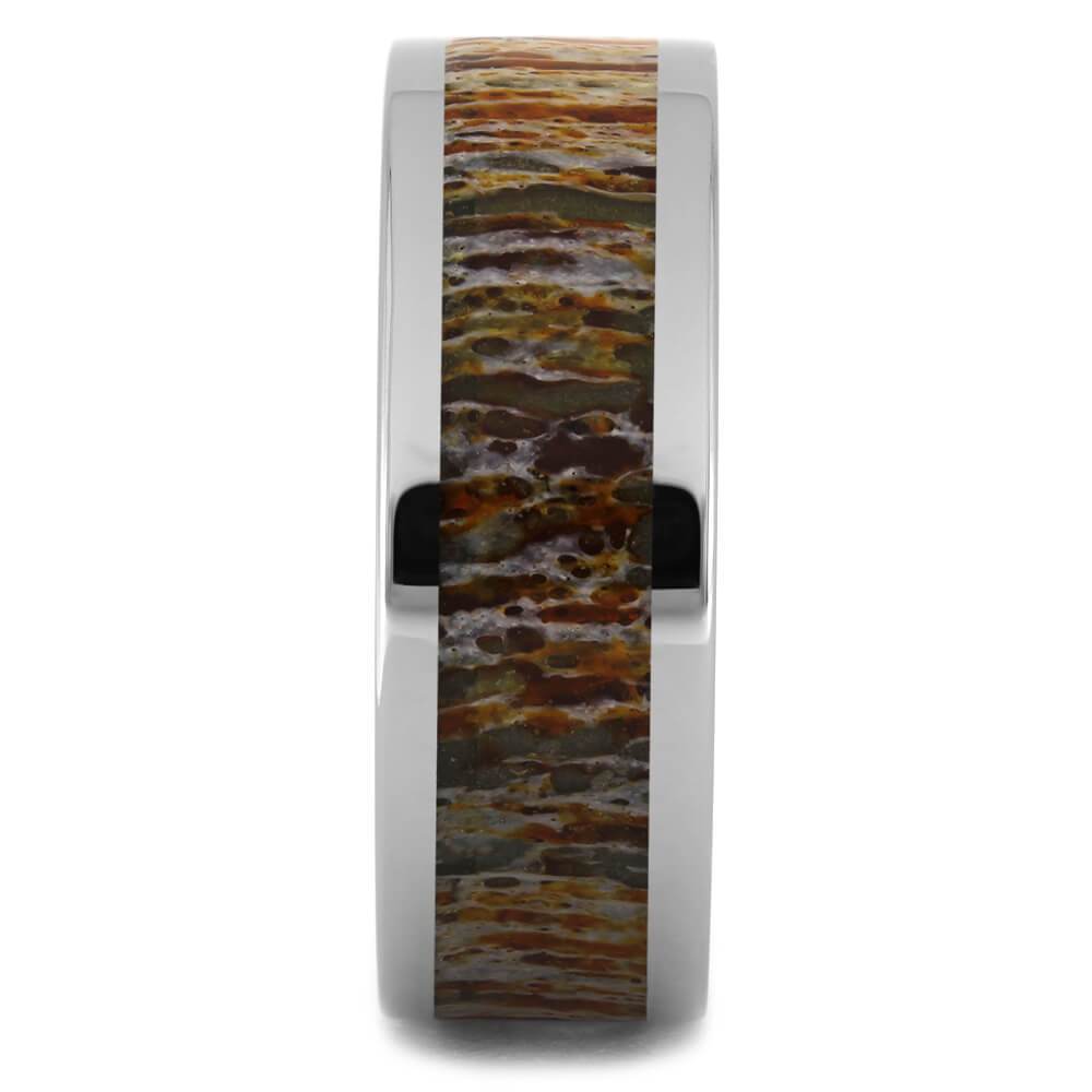 Titanium Ring with Unique Orange Deer Antler-4513-OR - Jewelry by Johan