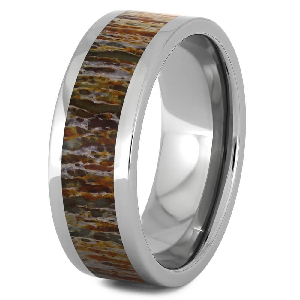 Titanium Ring with Unique Orange Deer Antler-4513-OR - Jewelry by Johan