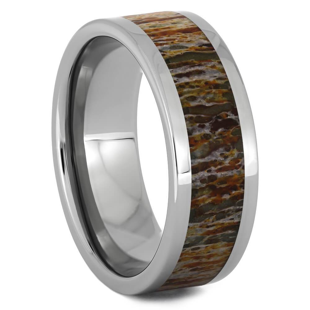 Titanium Ring with Unique Orange Deer Antler-4513-OR - Jewelry by Johan