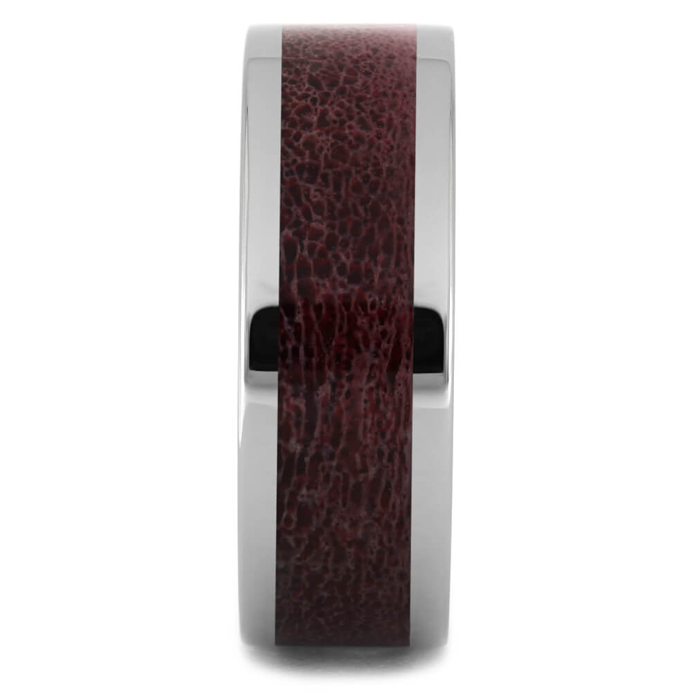 Titanium Wedding Band with Warm Red Deer Antler-4513-RD - Jewelry by Johan