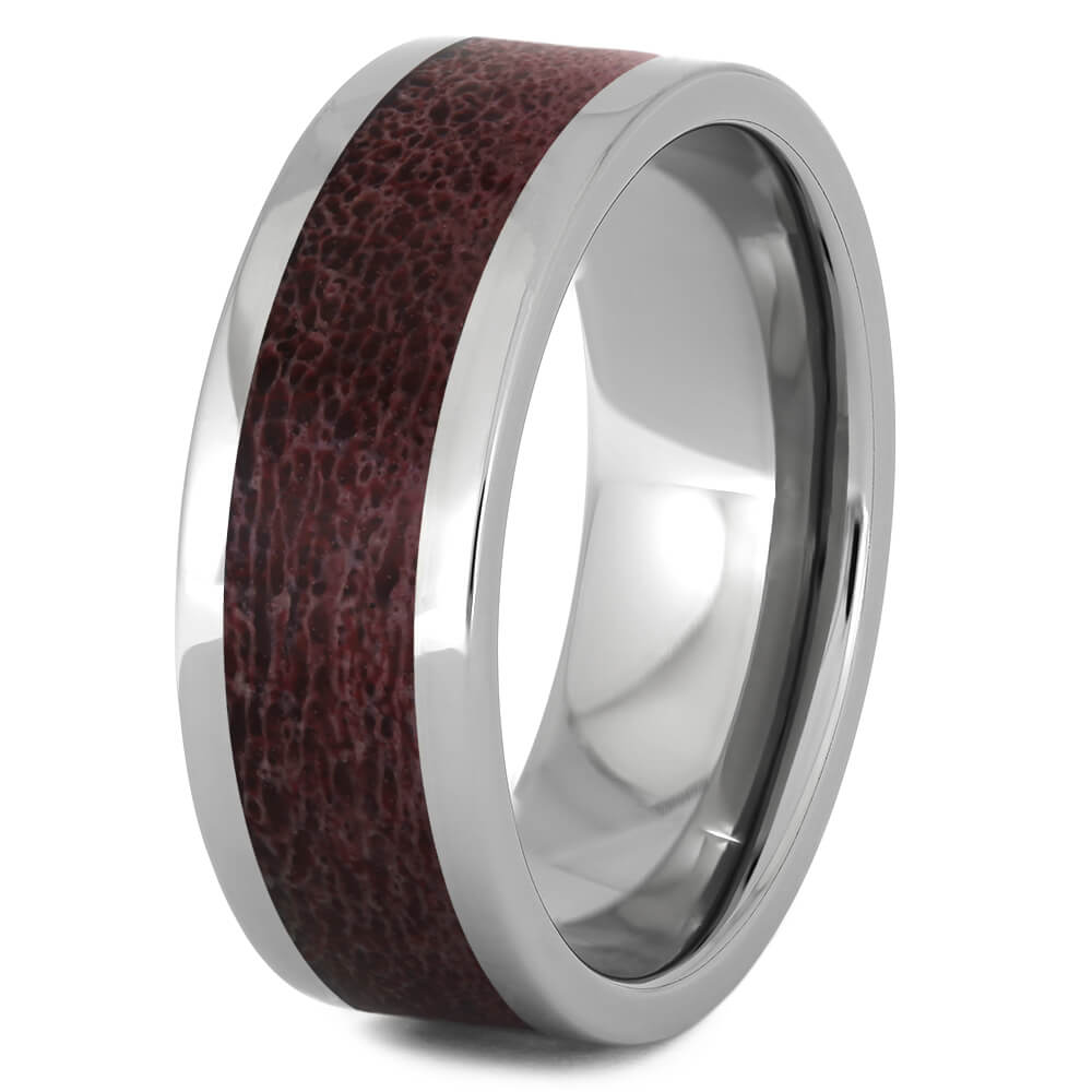 Titanium Wedding Band with Warm Red Deer Antler-4513-RD - Jewelry by Johan