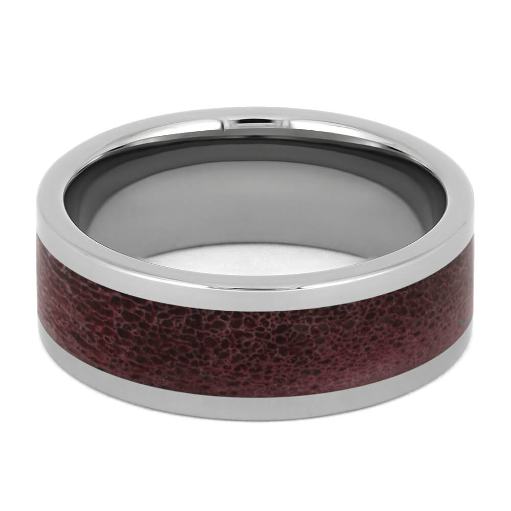 Titanium Wedding Band with Warm Red Deer Antler-4513-RD - Jewelry by Johan