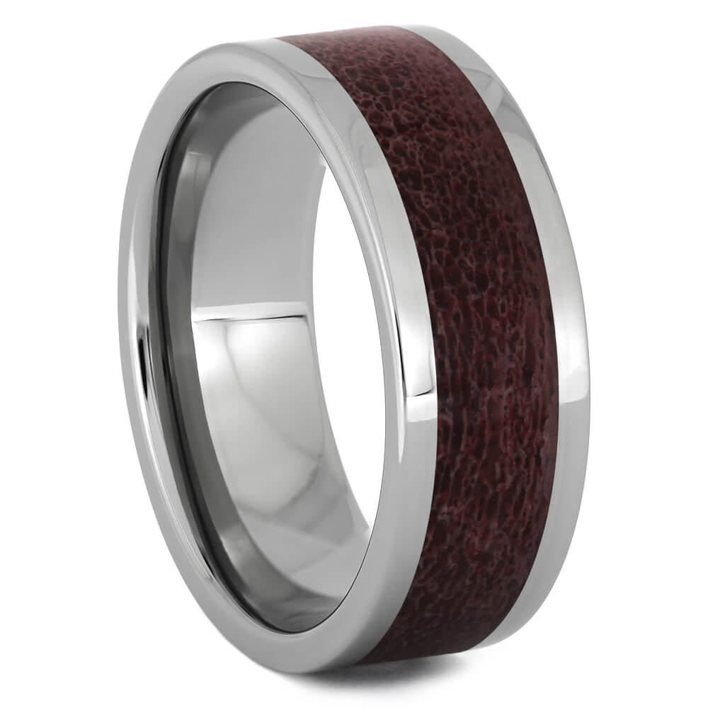 Titanium Wedding Band with Warm Red Deer Antler-4513-RD - Jewelry by Johan