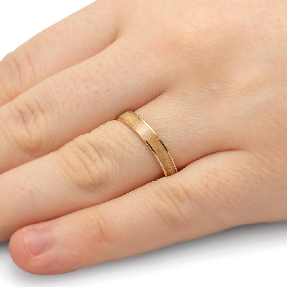Thin Yellow Gold Wood Wedding Band