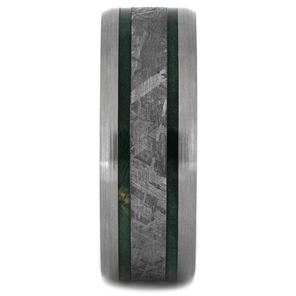 Meteorite Ring with Brushed Titanium and Green Box Elder Wood Burl-4517 - Jewelry by Johan
