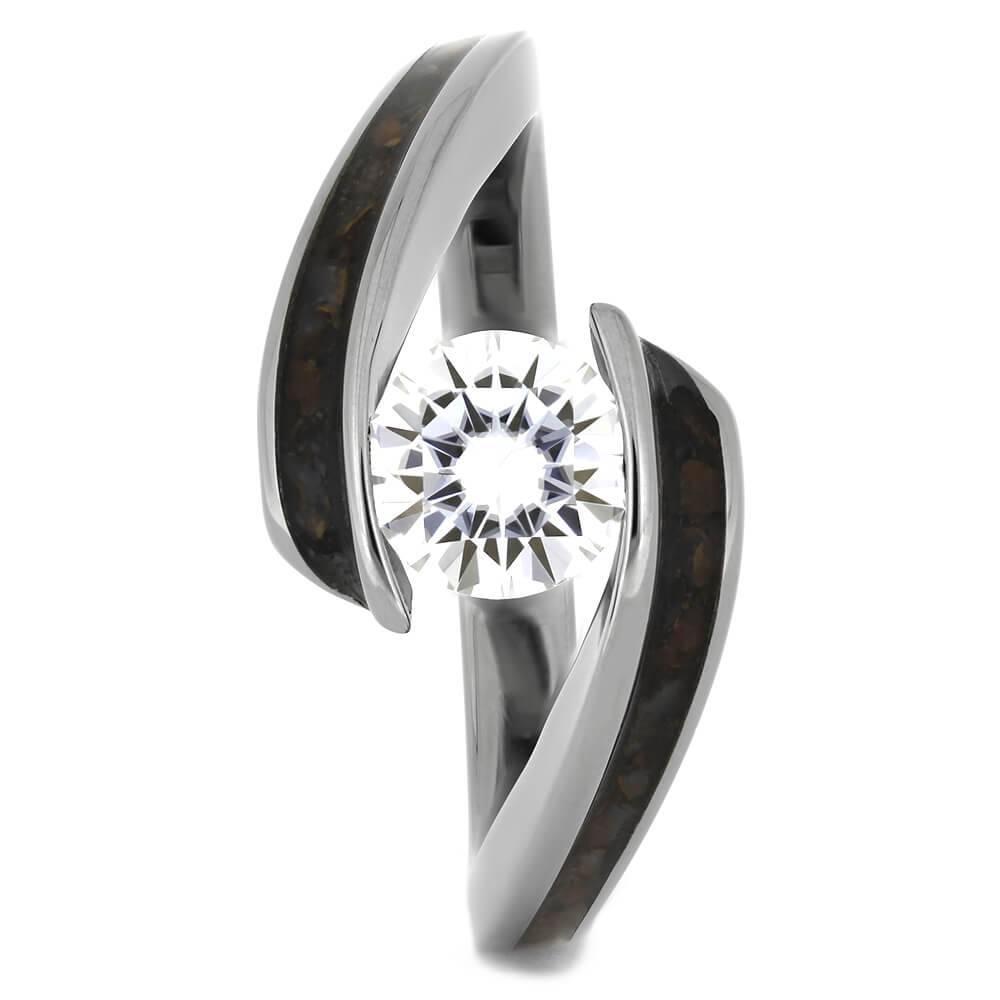 Tension Set Moissanite Engagement Ring with Dinosaur Bone-4519 - Jewelry by Johan
