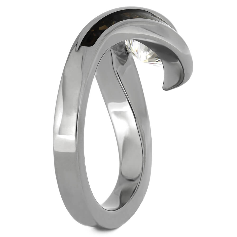 Tension Set Moissanite Engagement Ring with Dinosaur Bone-4519 - Jewelry by Johan