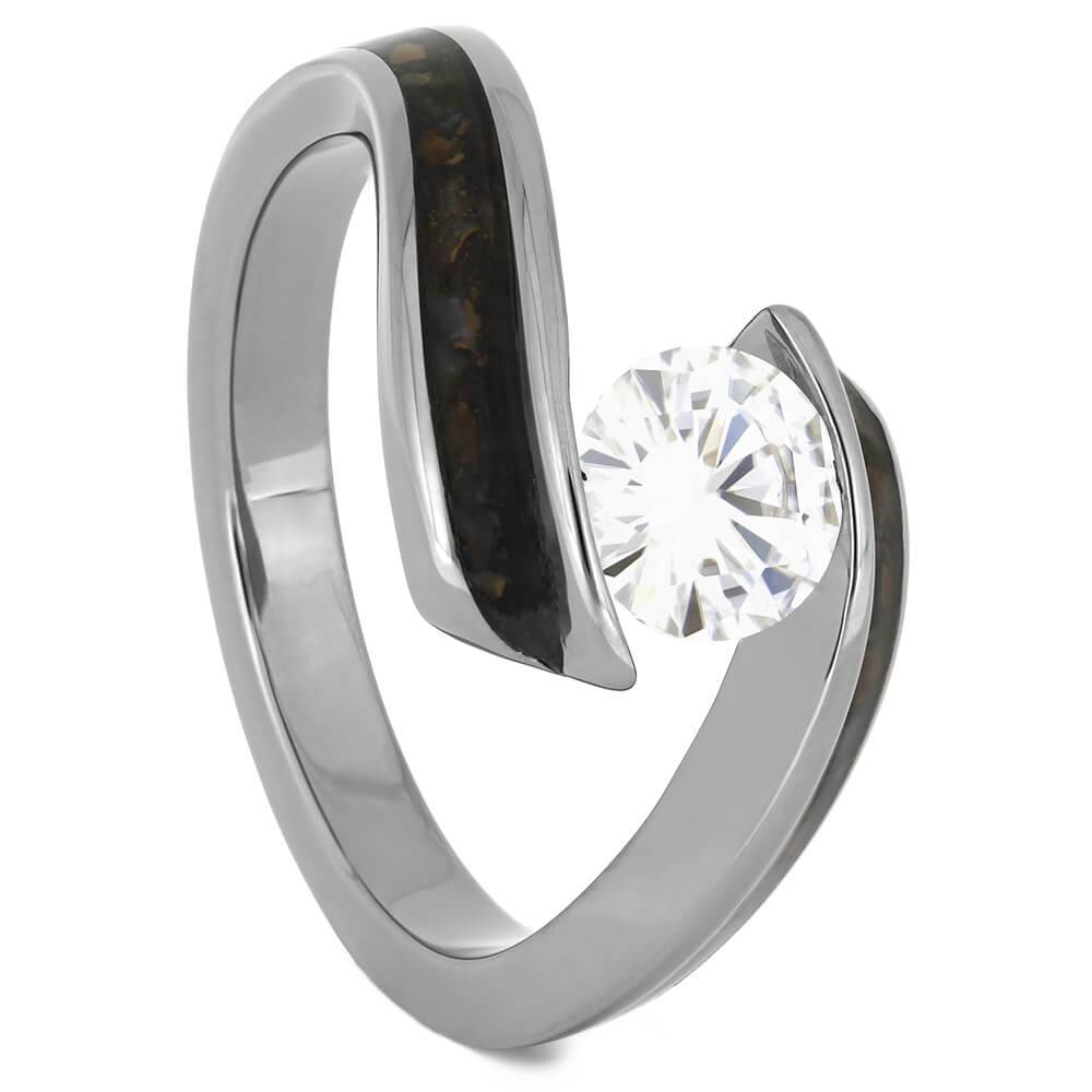 Tension Set Moissanite Engagement Ring with Dinosaur Bone-4519 - Jewelry by Johan