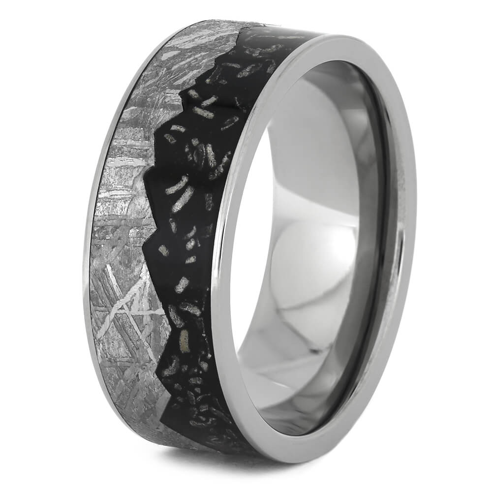 Black Stardust™ Wedding Band with Meteorite Mountain Design-4526 - Jewelry by Johan