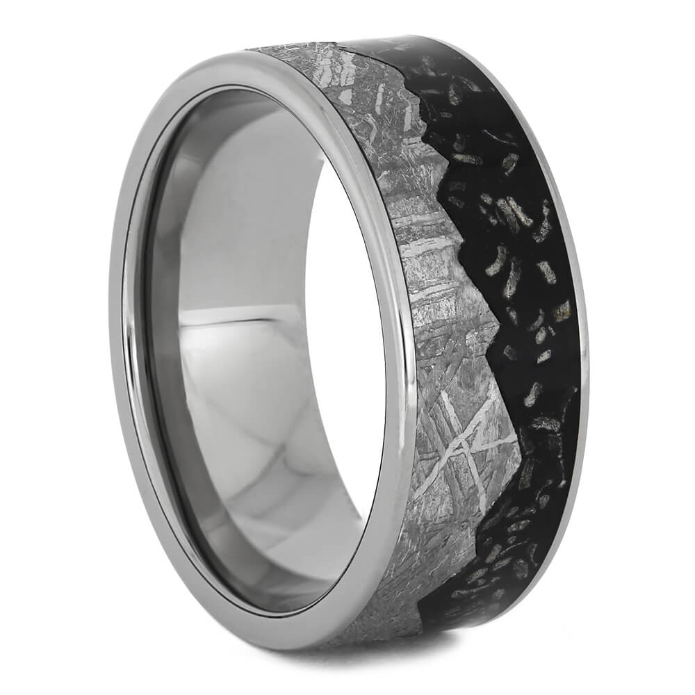 Black Stardust™ Wedding Band with Meteorite Mountain Design-4526 - Jewelry by Johan