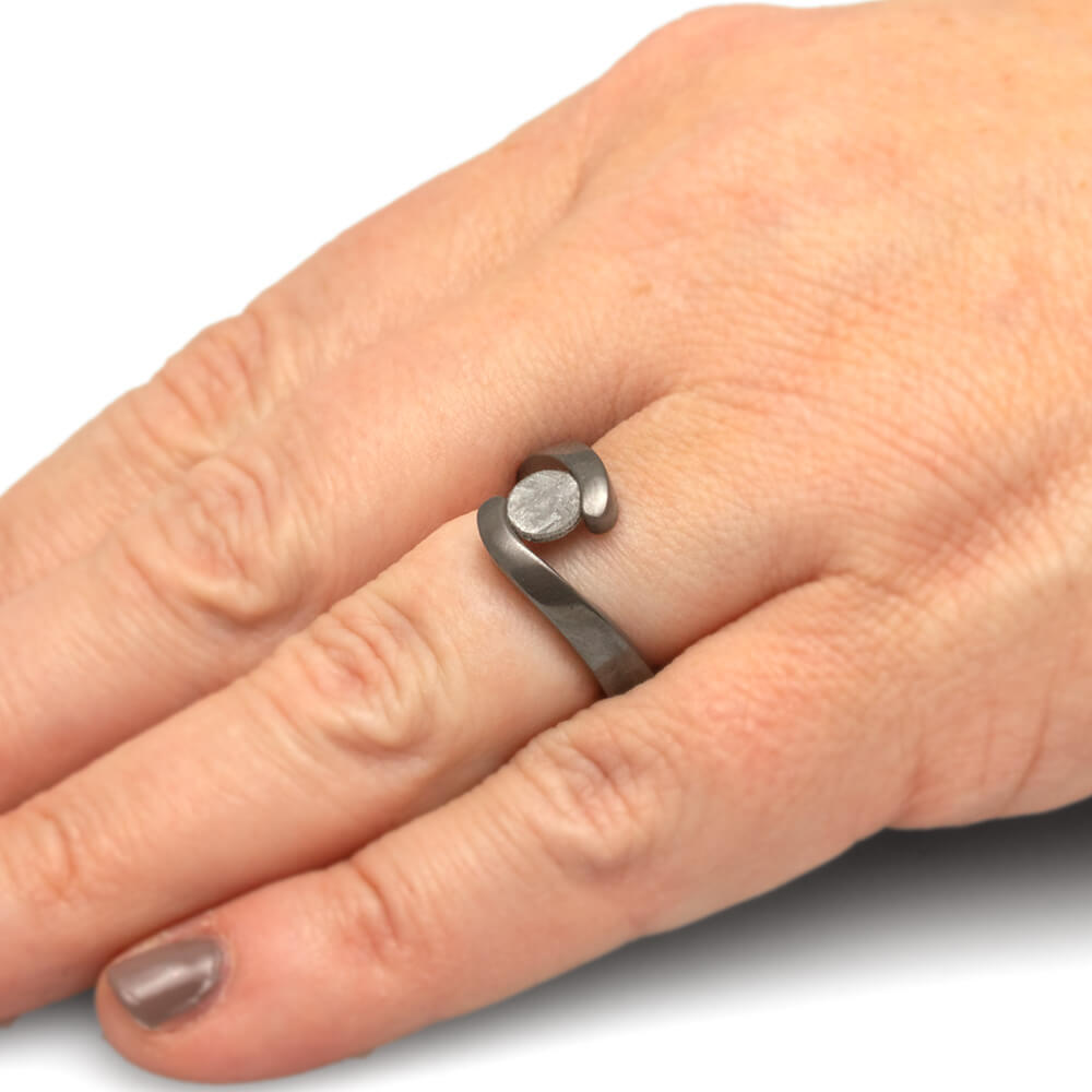 Meteorite Stone Engagement Ring with Black Zirconium