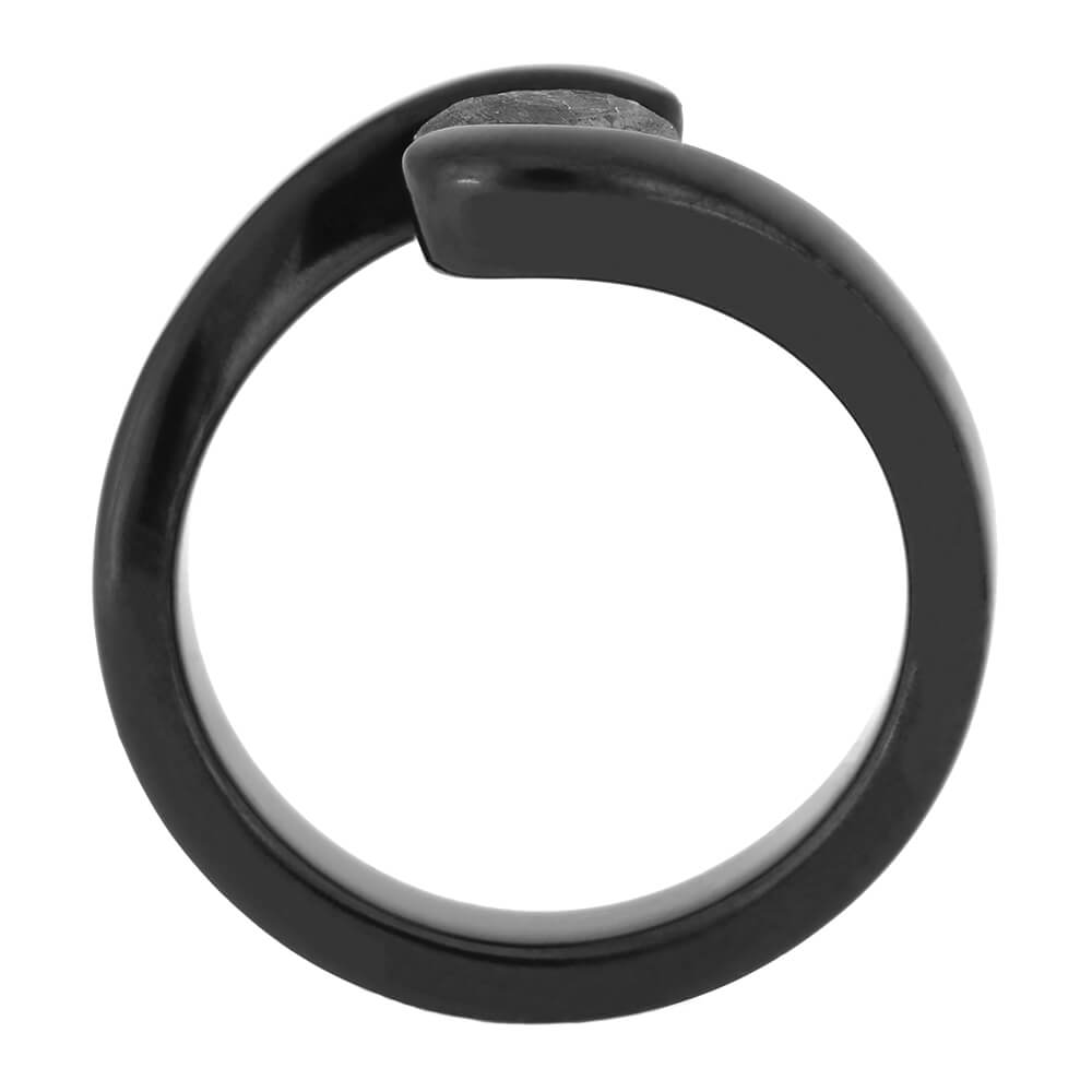 Black Engagement Ring with Faux Tension Set Meteorite Stone-4527-MET - Jewelry by Johan