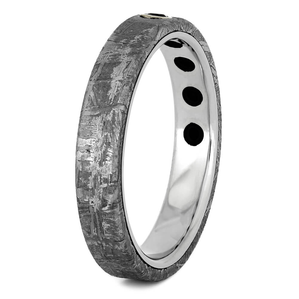Thin Wedding Band with Meteorite and Black Diamonds-4534 - Jewelry by Johan