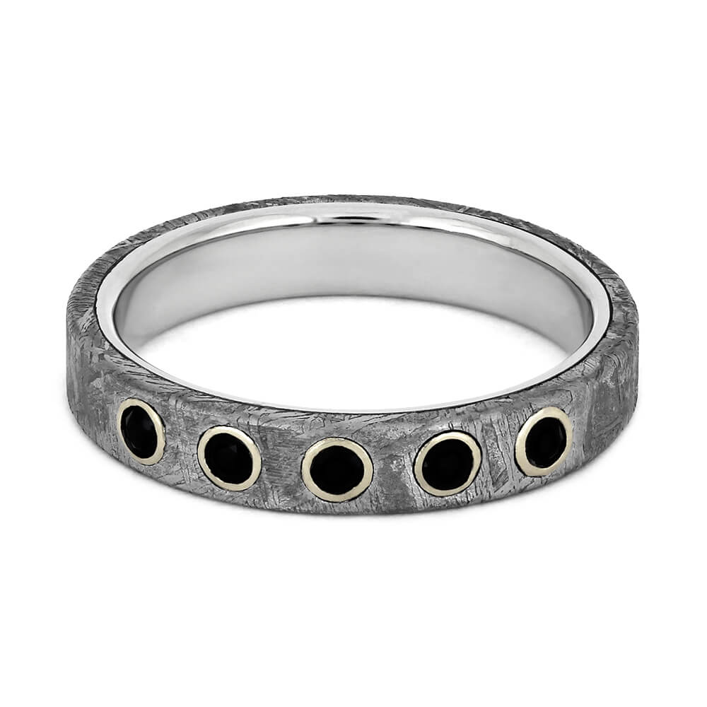 Thin Wedding Band with Meteorite and Black Diamonds-4534 - Jewelry by Johan