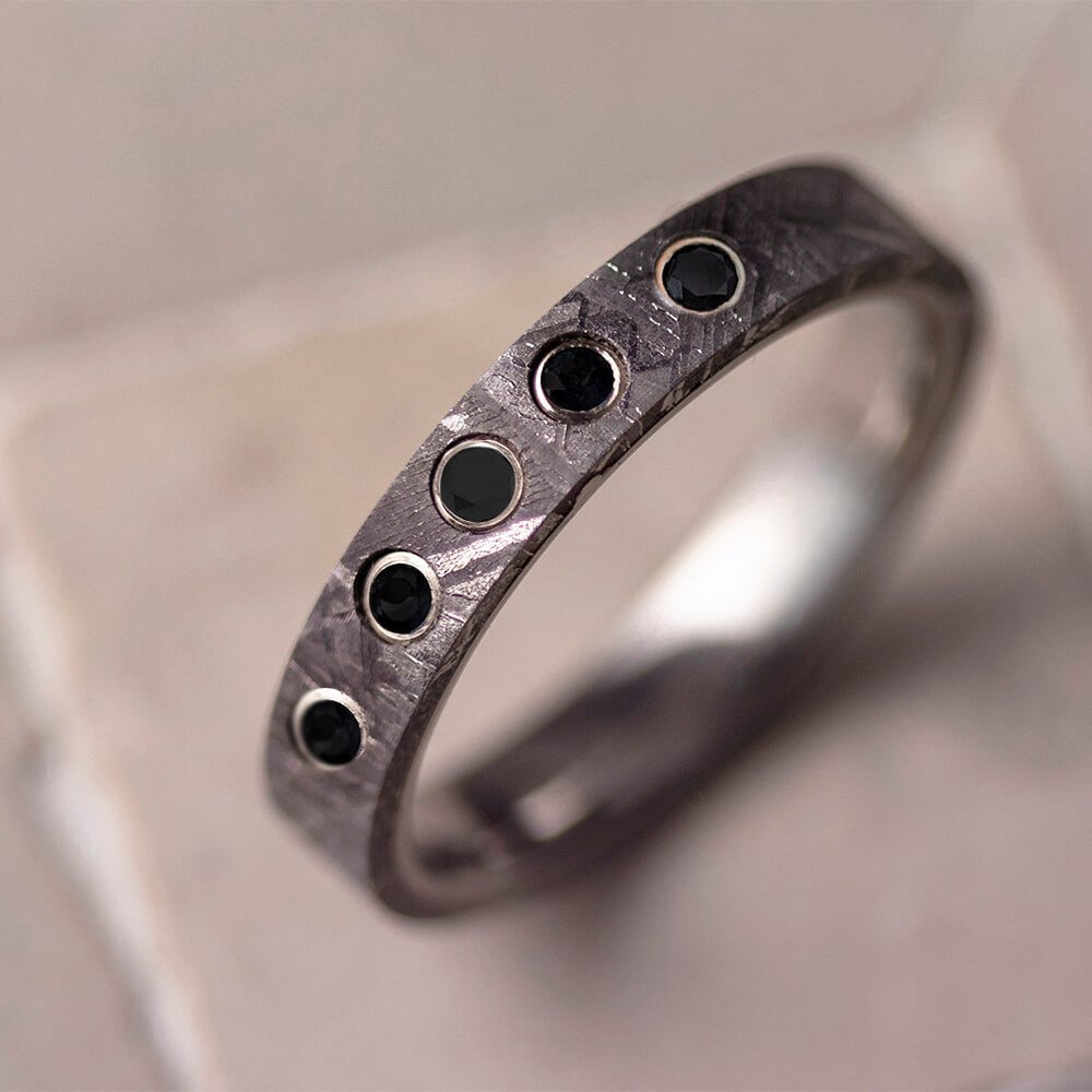 Meteorite & Black Diamond Wedding Band - Jewelry by Johan