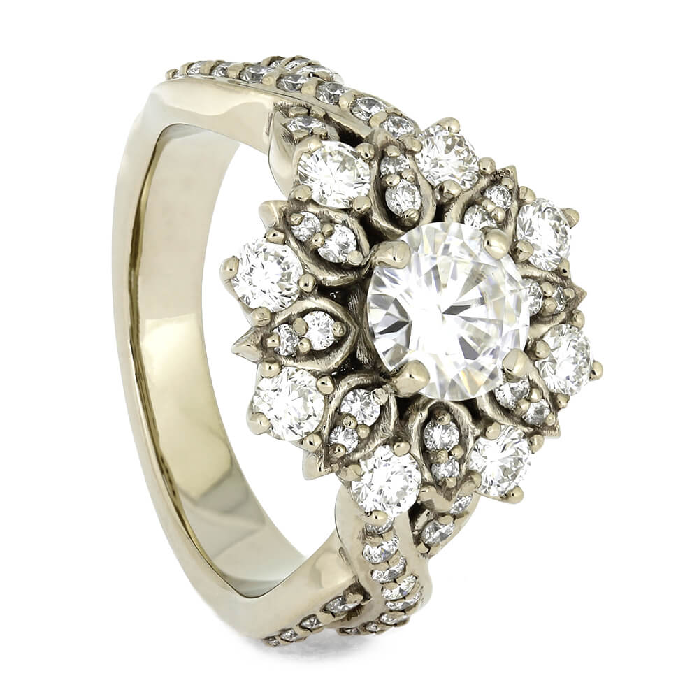 Flower Halo Engagement Ring in White Gold-4536 - Jewelry by Johan