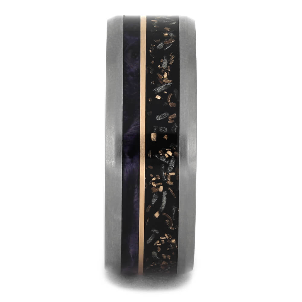 Black Stardust™ Wedding Band with Purple Box Elder Wood Burl-4537 - Jewelry by Johan