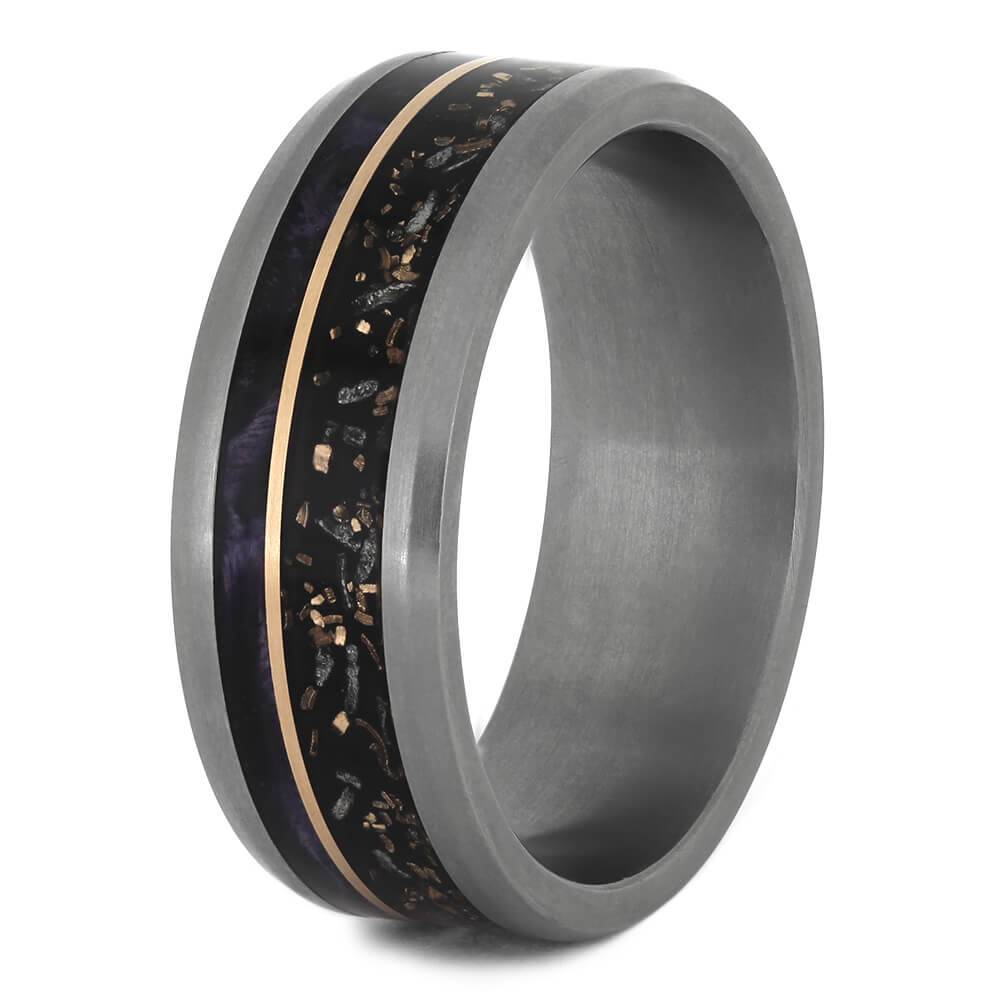 Black Stardust™ Wedding Band with Purple Box Elder Wood Burl-4537 - Jewelry by Johan